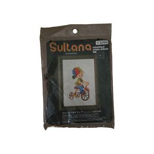 New Sultana Needlecraft Counted Cross Stitch Kit Boy On Bike 5x7 Picture #32154